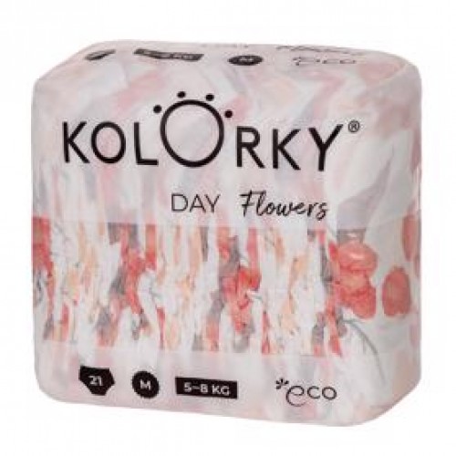 KOLORKY DAY - květy - M (5-8 kg) - 21 ks - jednorázové eko plenky