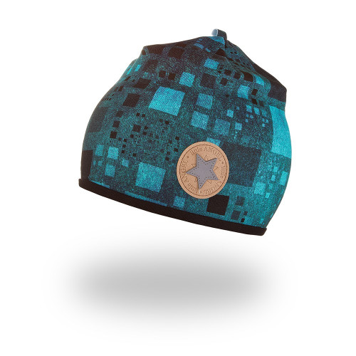 LITTLE ANGEL Čiapka podšitá Outlast® 1 | 36-38 cm čiernotyrkysové štvorce/čierna