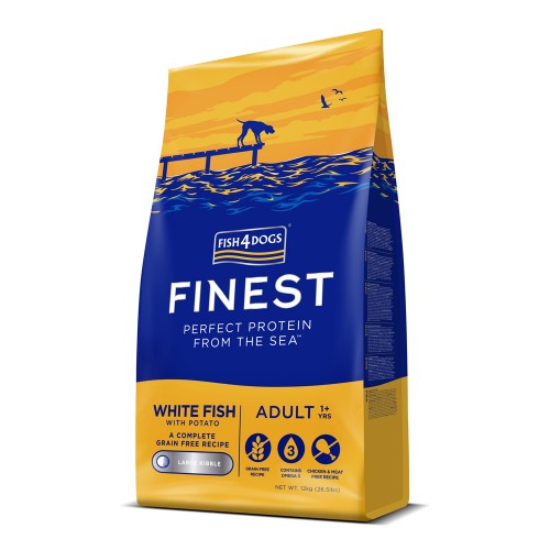 FISH4DOGS Granule veľké pre dospelých psov Finest biela ryba so zemiakmi 12kg, 1+