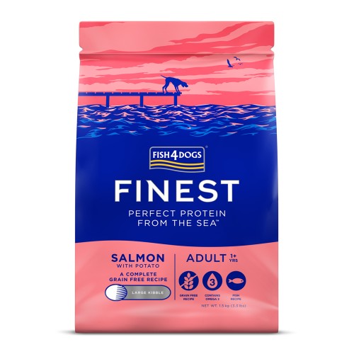FISH4DOGS Granule malé pre dospelých psov Finest losos so zemiakmi 1,5kg, 1+