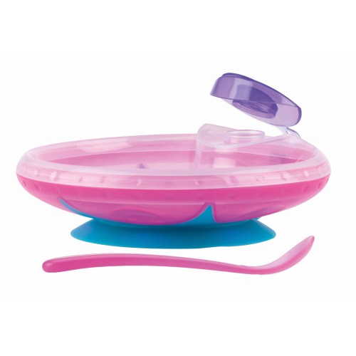 NUBY Miska udržujúca teplo s lyžičkou 3 m+ ružová