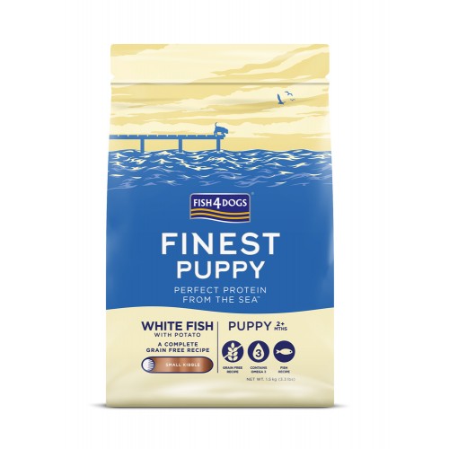 FISH4DOGS Granule malé pre šteniatka Finest biela ryba so zemiakmi 1,5kg, 2m+