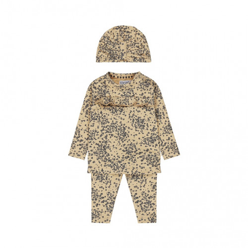 DIRKJE Set 3dielny tunika + nohavice + čiapka tmavá piesková dievča veľ.74