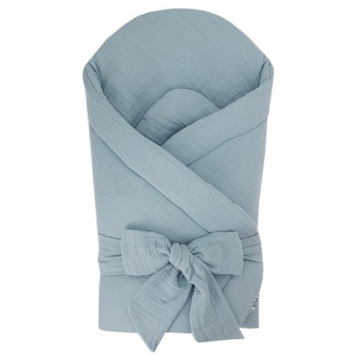 EKO Zavinovačka mušelínová s kokosovou vyberateľnou vložkou a mašľou Blue 75x75 cm