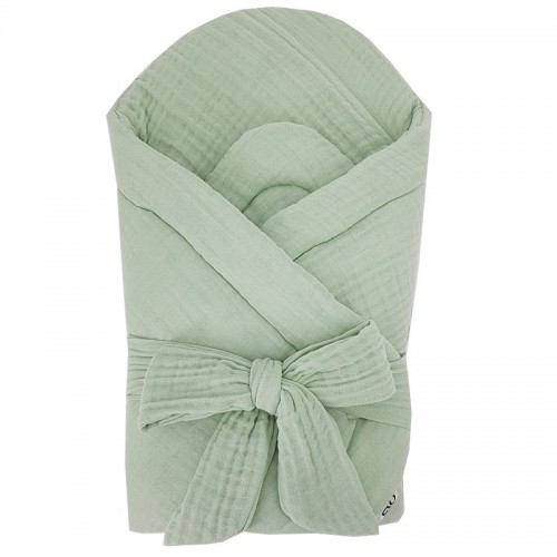 EKO Zavinovačka mušelínová s kokosovou vyberateľnou vložkou a mašľou Mint 75x75 cm