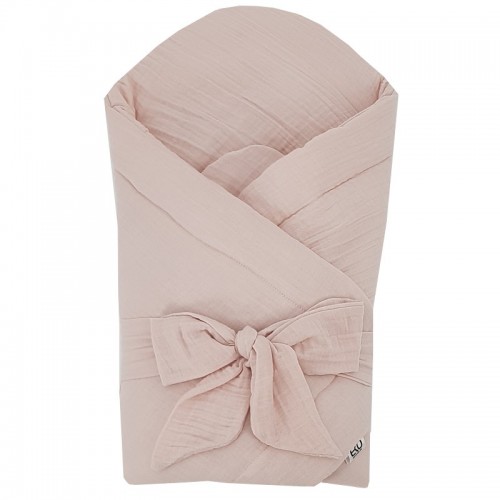 EKO Zavinovačka mušelínová s kokosovou vyberateľnou vložkou a mašľou Powder pink 75x75 cm