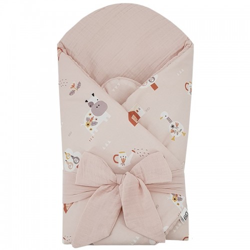 EKO Zavinovačka mušelínová s kokosovou vyberateľnou vložkou My farm Muselin Powder pink 75x75 cm