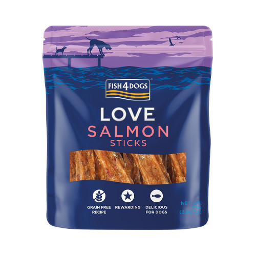 FISH4DOGS Maškrty pre psov LOVE s lososom - tyčinky 85 g