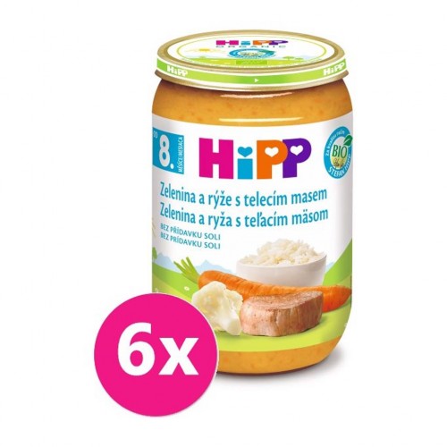 6x HiPP BIO Zelenina s ryžou a teľacím mäsom (220 g) - mäsovo-zeleninový príkrm