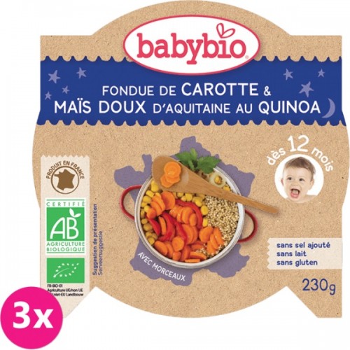 3x BABYBIO Večerné menu mrkva a sladká kukurica s quinoa (230 g)