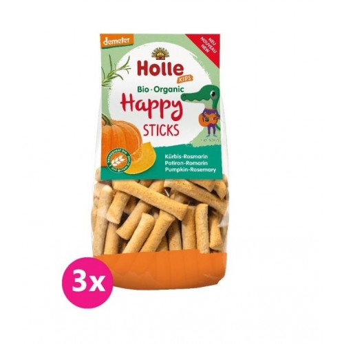 3x HOLLE Detské Bio Happy tyčinky tekvica-rozmarín, 100 g (3+)