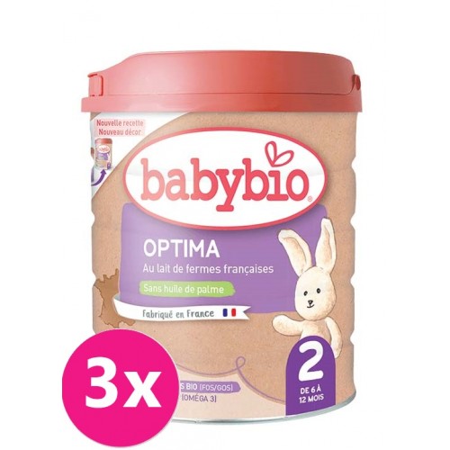 3x BABYBIO OPTIMA 2 dojčenské bio mlieko (800 g)