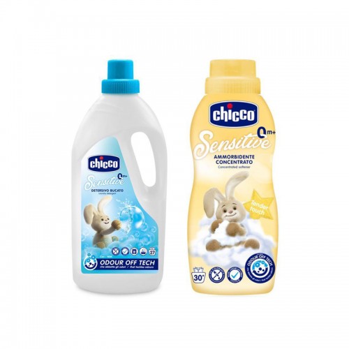 CHICCO Prostriedok prací detský Sensitive 1,5 l + Aviváž konc. Jemný dotyk 750 ml CHICCO Prostriedok prací detský Sensitive 1,5 l + Aviváž konc. Jemný dotyk 750 ml