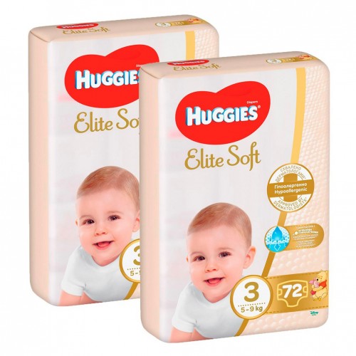 2x HUGGIES® Elite Soft Plienky jednorázové 3 (5-9 kg) 72 ks
