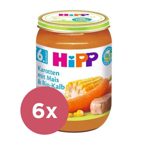 6x HiPP Príkrm zeleninovo-mäsový BIO Mrkva s kukuricou a teľacím mäsom 190g