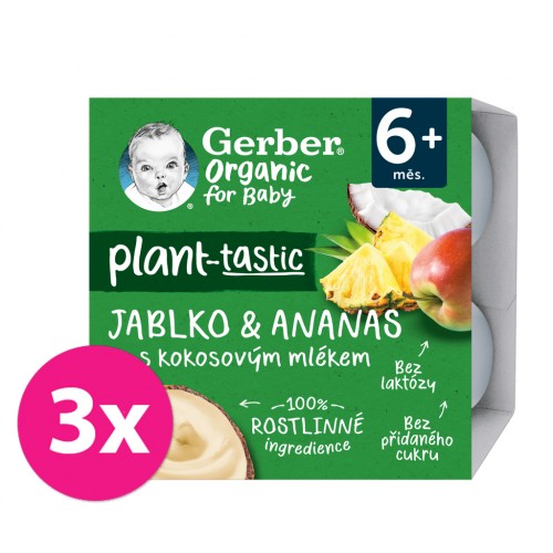 3x GERBER Organic 100% Dezert rastlinný jablko a ananás s kokosovým mliekom 4 x 90 g​