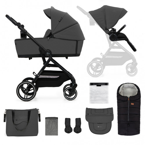 KINDERKRAFT SELECT Kočík kombinovaný Yoxi 2v1 Moonlight Grey + Fusak 3v1 Jibot Horizontal Ink Black KINDERKRAFT SELECT Kočík kombinovaný Yoxi 2v1 Moonlight Grey + Fusak 3v1 Jibot Horizontal Ink Black