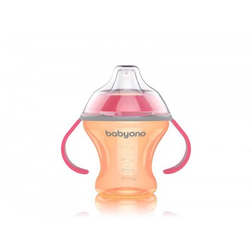 BABYONO Hrnček netečúci s mäkkým náustkom Natural Nursing 180 ml - oranžová
