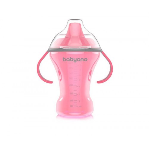 BABYONO Hrnček netečúci s tvrdým náustkom Natural Nursing 260 ml - ružová