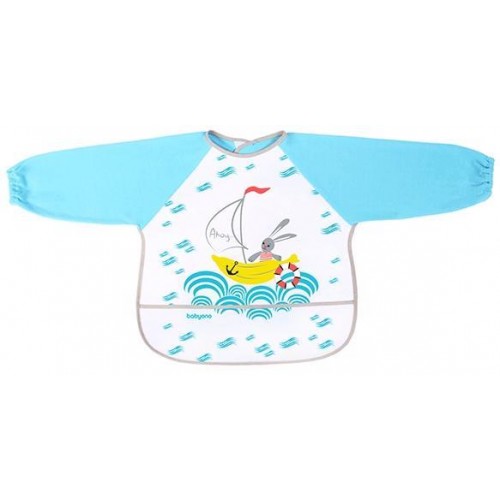 BABYONO Podbradník s dlhým rukávom 35 x 40 cm, 24 m+- modrá